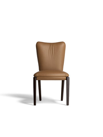 DUO dining chair by Poltrona Frau, featuring solid ash wood legs, luxurious Pelle Frau® leather or fabric upholstery, and high back design for comfort and elegance. by Poltrona Frau