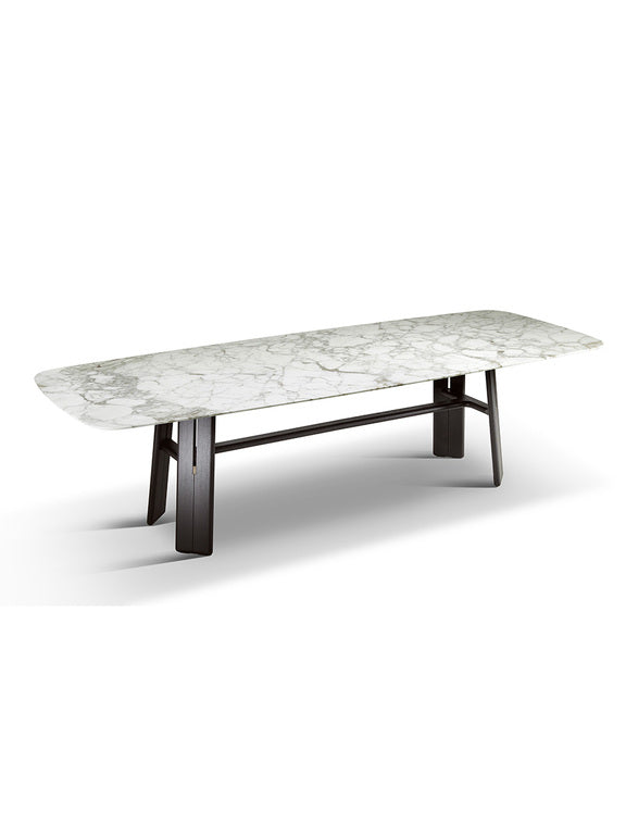 DUO dining table by Ceccotti Collezioni, featuring solid ash wood base with brass elements and rectangular-shaped marble top.  by Poltrona Frau, available at the Home Resource furniture store Sarasota Florida