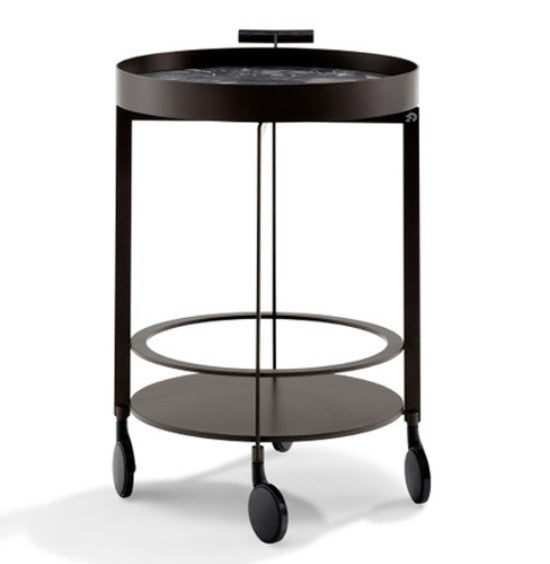 DAY bar trolley by Draenert, featuring a metal body with natural stone or painted metal panels, wooden handle, and elegant castors. Available at Home Resource Sarasota. by DRAENERT for sale at Home Resource Modern Furniture Store Sarasota Florida