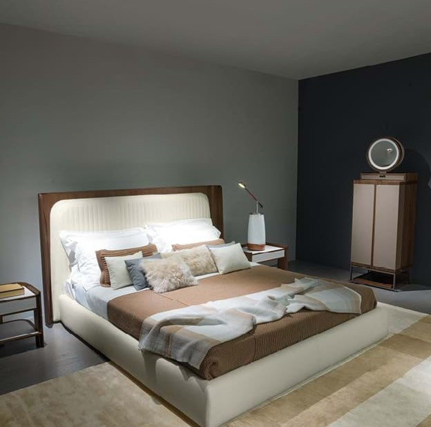 Hypnos Bed by Giorgetti – Handcrafted with contemporary curved wood design, embodying luxury, quality, and modern Italian design. Available at Home Resource of Sarasota Florida. by Giorgetti for sale at Home Resource Modern Furniture Store Sarasota Florida