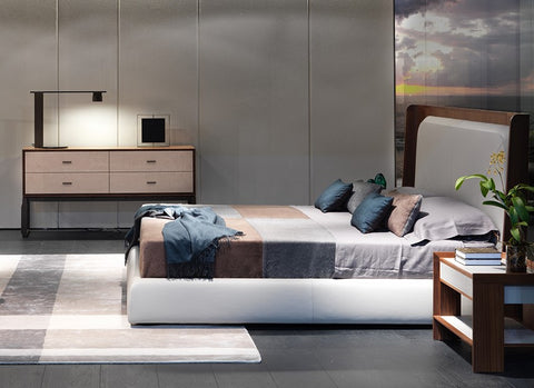 Hypnos Bed by Giorgetti – Handcrafted with contemporary curved wood design, embodying luxury, quality, and modern Italian design. Available at Home Resource of Sarasota Florida. by Giorgetti