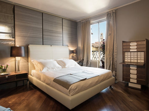 The Kao bed by Giorgetti – Italian-made, luxurious, and contemporary bed offering functional elegance and sophistication for your bedroom. Available at Home Resource of Sarasota Florida. by Giorgetti