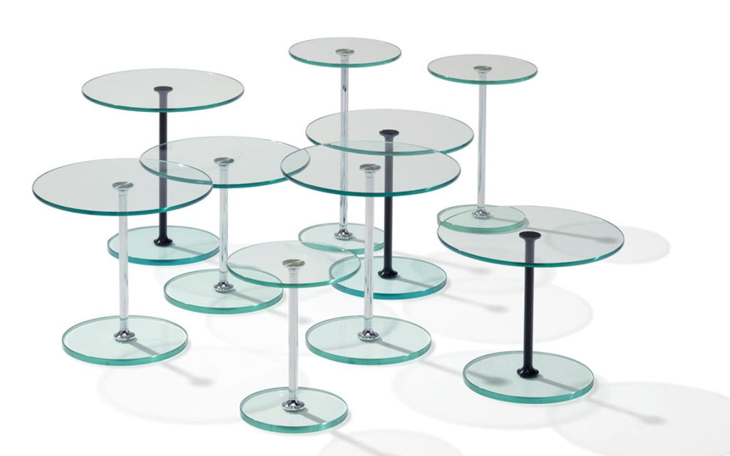 Largo side table by Draenert, featuring a round or oval clear glass top with steel bases in high-gloss chrome, matte chrome, or satin nickel. Available at Home Resource Sarasota. by DRAENERT for sale at Home Resource Modern Furniture Store Sarasota Florida