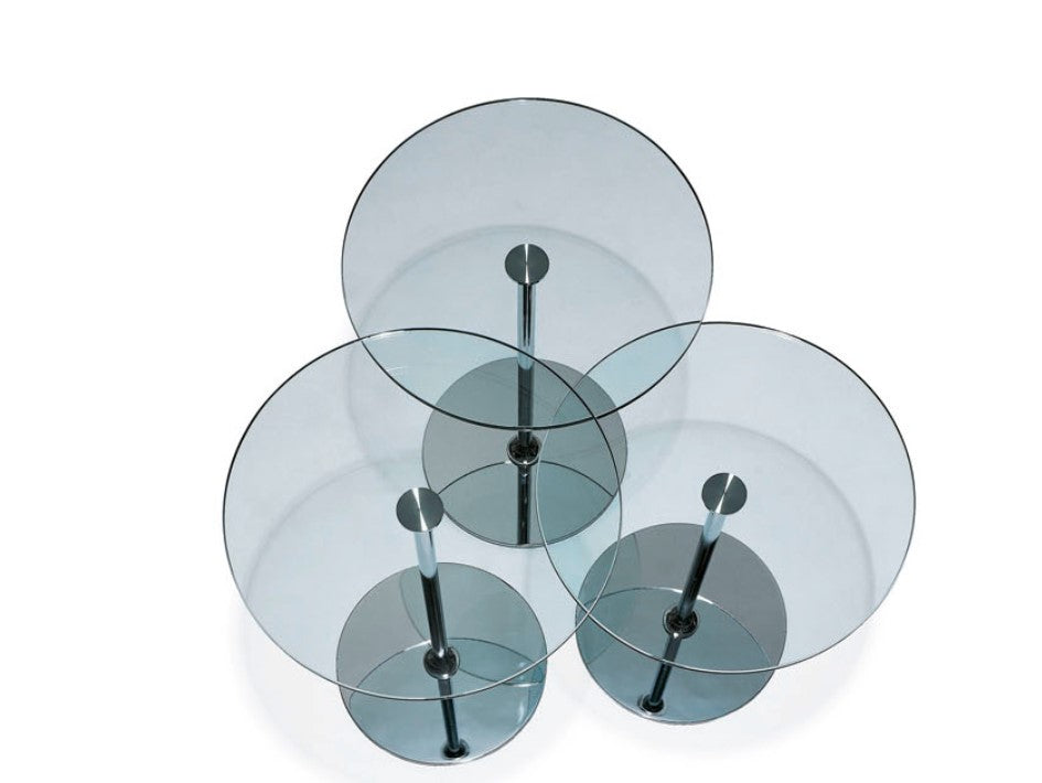 Largo side table by Draenert, featuring a round or oval clear glass top with steel bases in high-gloss chrome, matte chrome, or satin nickel. Available at Home Resource Sarasota. by DRAENERT for sale at Home Resource Modern Furniture Store Sarasota Florida