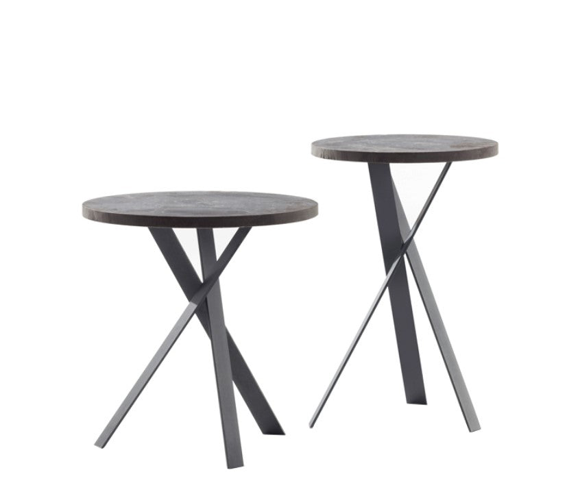 Draenert Mortimer side table with a natural stone top and black steel base, designed by Stephan Veit. Handcrafted German furniture available at Home Resource, Sarasota, FL. by DRAENERT for sale at Home Resource Modern Furniture Store Sarasota Florida