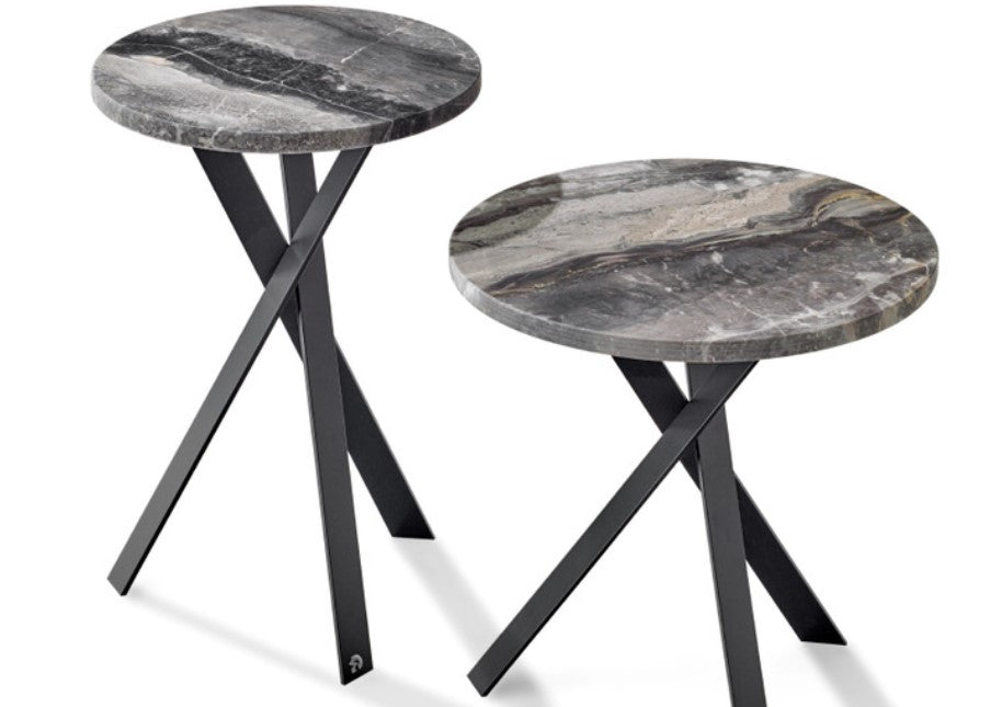 Draenert Mortimer side table with a natural stone top and black steel base, designed by Stephan Veit. Handcrafted German furniture available at Home Resource, Sarasota, FL. by DRAENERT for sale at Home Resource Modern Furniture Store Sarasota Florida