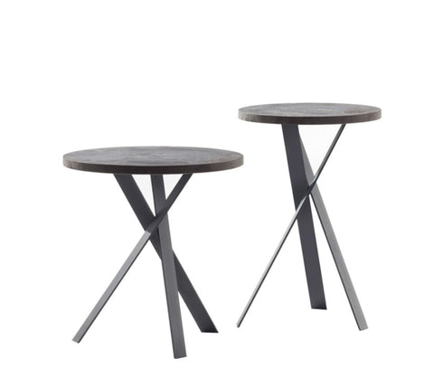 Draenert Mortimer side table with a natural stone top and black steel base, designed by Stephan Veit. Handcrafted German furniture available at Home Resource, Sarasota, FL. by DRAENERT