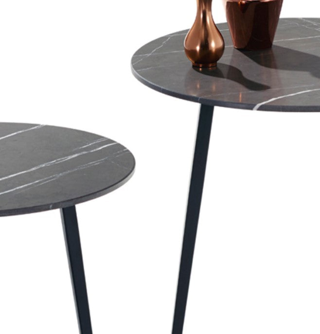 Draenert Tosca outdoor coffee and side tables with natural stone tops, delicate edges, and steel frames in dark bronze. Available at Home Resource of Sarasota.
 by DRAENERT for sale at Home Resource Modern Furniture Store Sarasota Florida