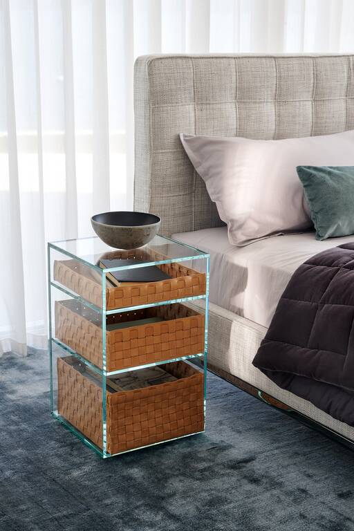 VOLAGE EX-S NIGHT GLASS BEDSIDE TABLE by Cassina for sale at Home Resource Modern Furniture Store Sarasota Florida