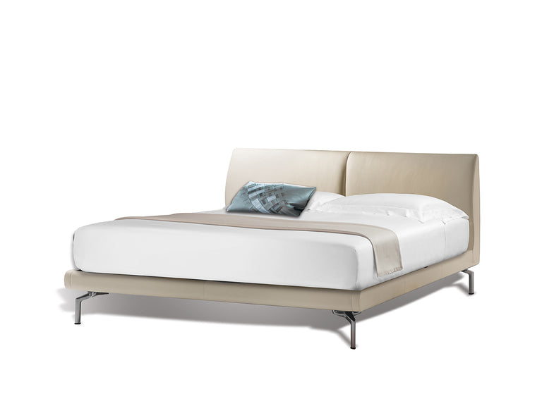 Eosonno bed by Poltrona Frau, featuring natural materials, beechwood headboard, soft Pelle Frau® leather upholstery, and spruce blockboard and poplar plywood base.  by Poltrona Frau, available at the Home Resource furniture store Sarasota Florida